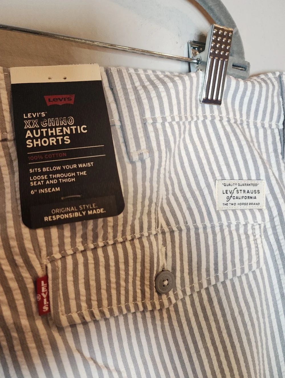 NWT Levi's 100% Cotton Seersucker Grey Stripe Chino‎ Authentic 6